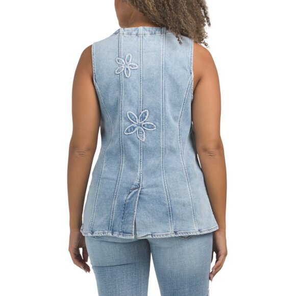 DRIFTWOOD JEANS Medium Wash Denim Flower Vest - Picture 2 of 2